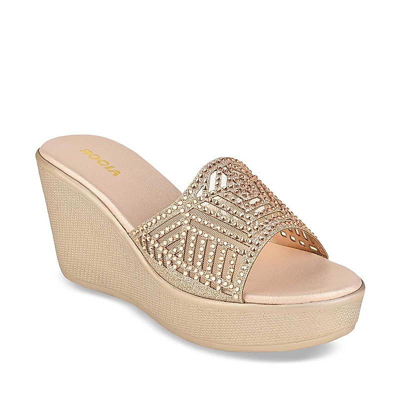 Rocia Rose Gold Women Diamante Slider Wedges