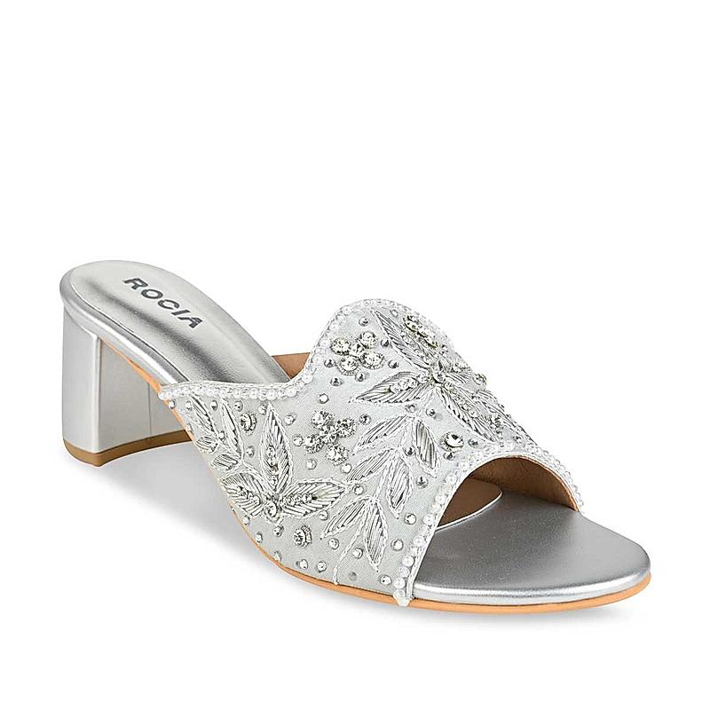 Rocia Silver Women Hand Embroidered Block Heels