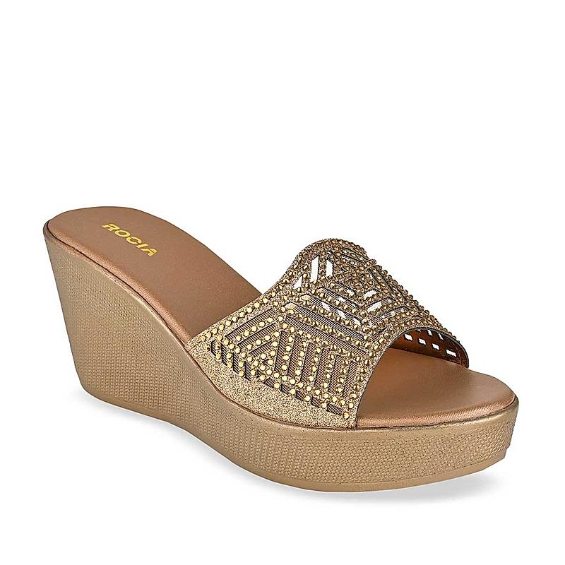 Rocia Antique Gold Women Diamante Slider Wedges