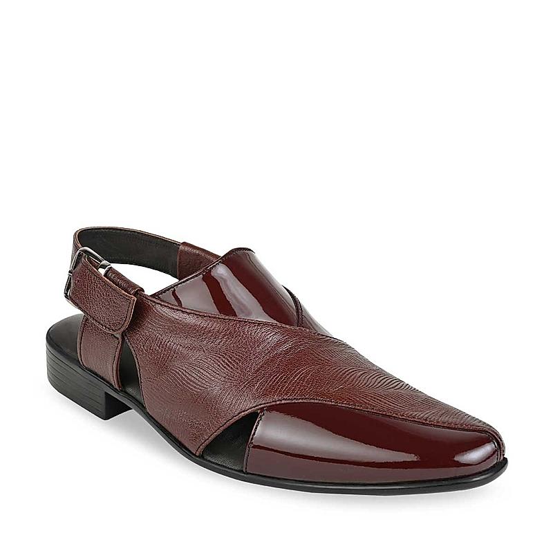 Regal Cherry Men Textured Leather Slip On Sandals