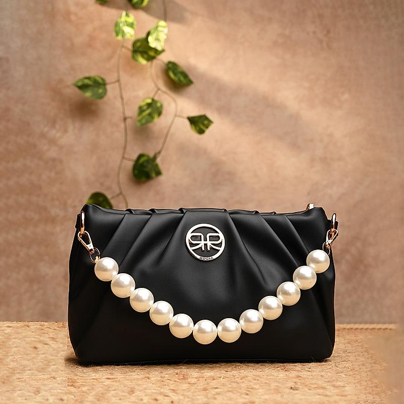 Rocia By Regal Black Women Pearl Handle Bag