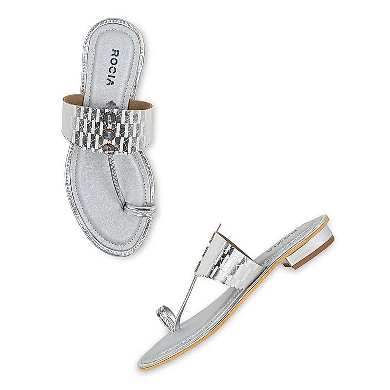 Rocia Silver Women Casual Kolhapuri Flats