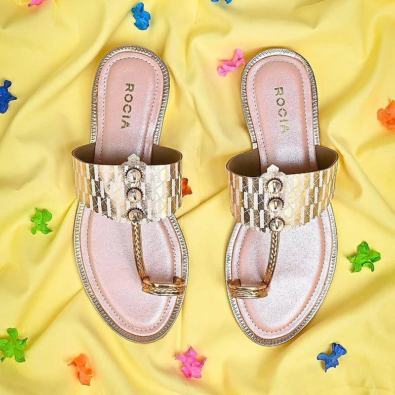 Rocia Rose Gold Women Casual Kolhapuri Flats