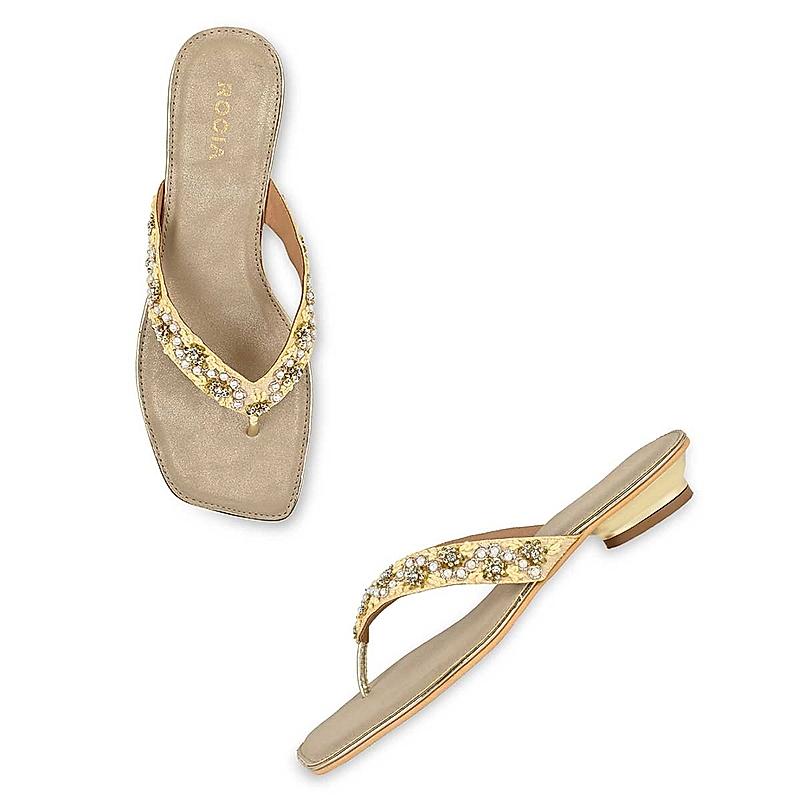 Rocia Gold Women Hand Embroidered Flats