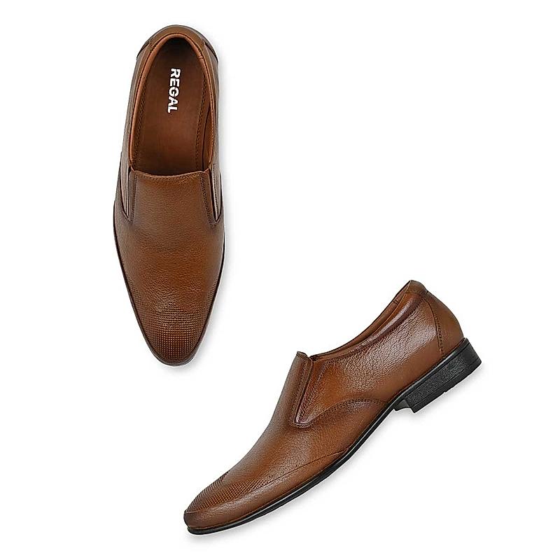 Regal Tan Men Leather Formal Slip On Shoes