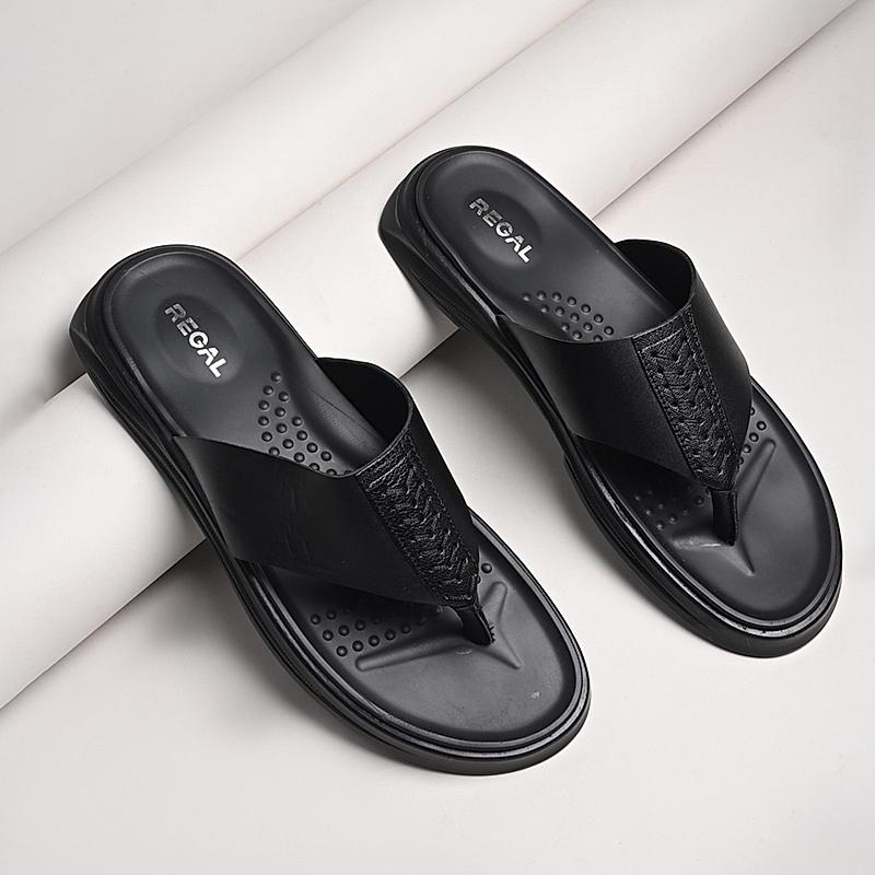 Regal Black Men Casual Leather Sandals