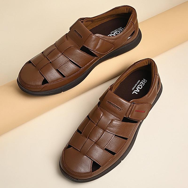 Regal Tan Men Leather Casual Fisherman Sandals