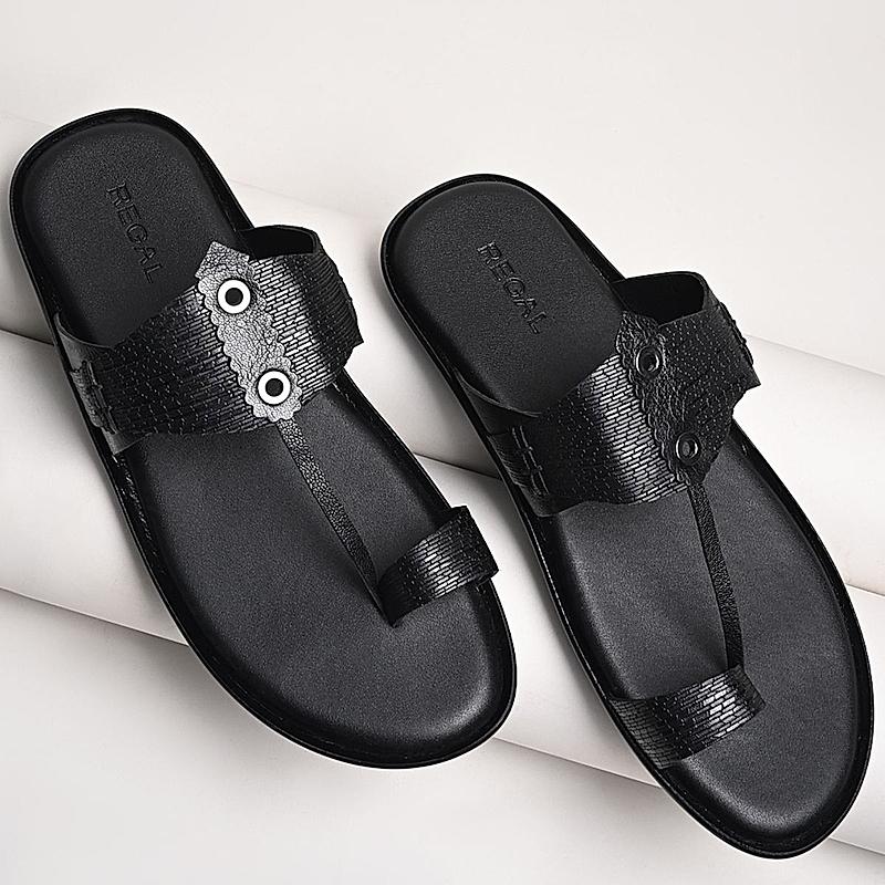 Regal Black Men Casual Leather Kolhapuris