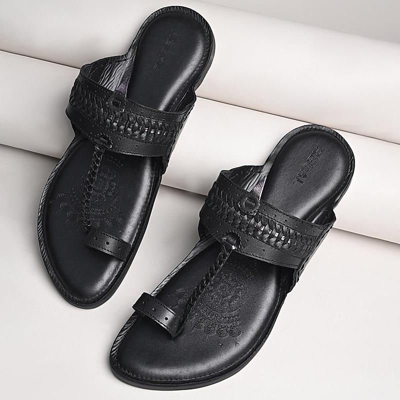 Regal Black Men Leather Casual Kolhapuris