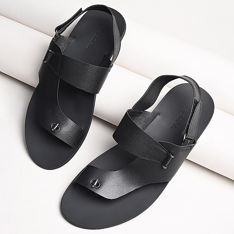 Regal Black Men Leather One Toe Sandals