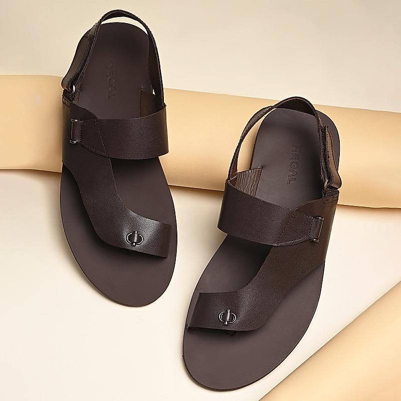 Regal Brown Men Leather One Toe Sandals