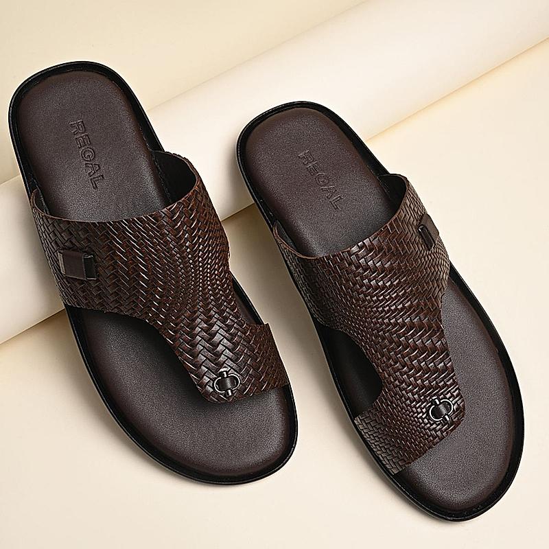 Regal Brown Men Leather Woven Sandals