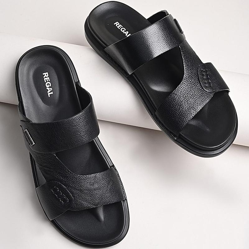 Regal Black Men Casual Drymill Leather Sandals