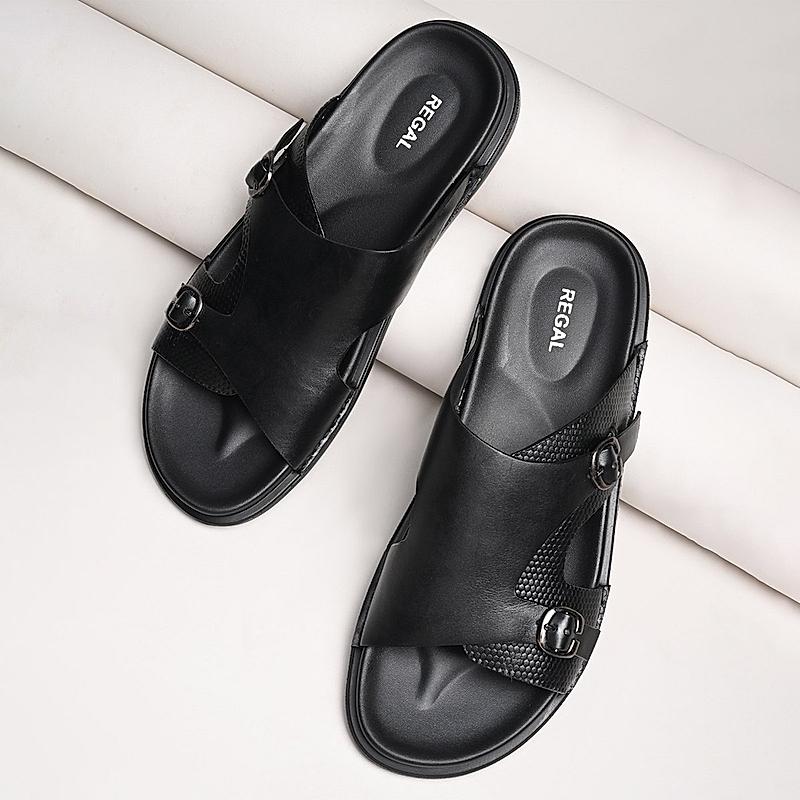 Regal Black Men Casual Leather Sandals