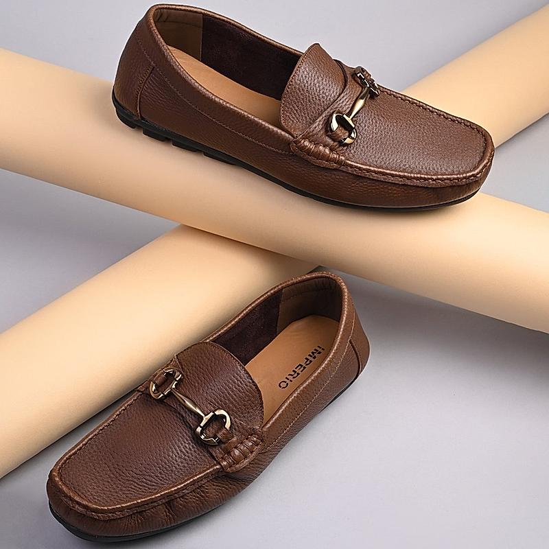 Imperio By Regal Tan Men Leather Buckled Driving Loafers