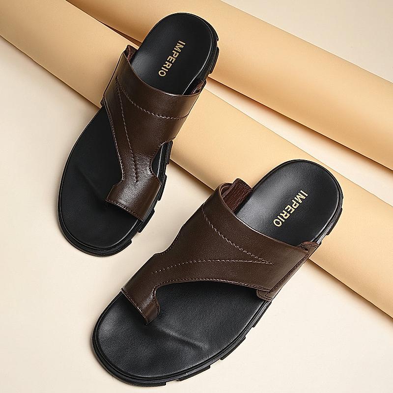 Imperio By Regal Brown Men Leather One Toe Sandals