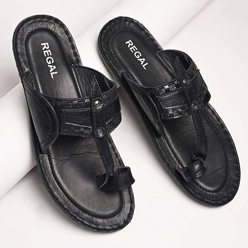 Regal Black Men Casual Leather Kolhapuris