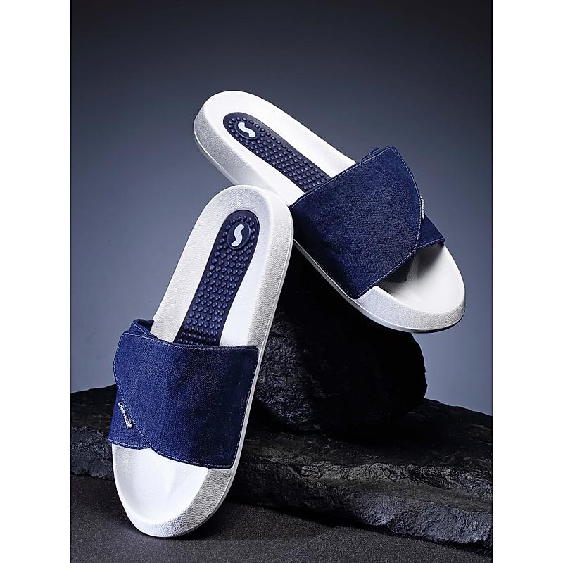 Sole Threads Mens Navy Slides Denim Slippers