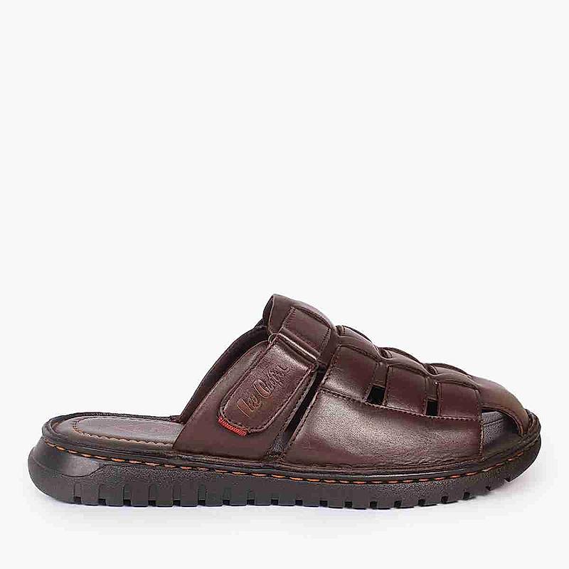 LEE COOPER BROWN MENS LEATHER MULES