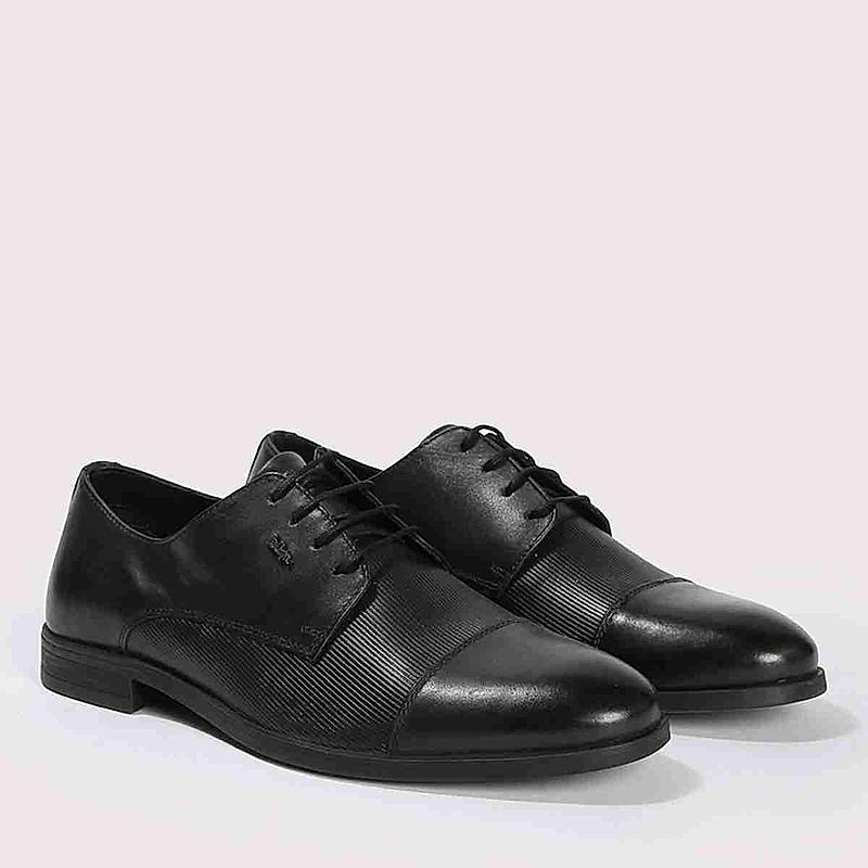 LEE COOPER BLACK MENS LEATHER DERBY SHOES