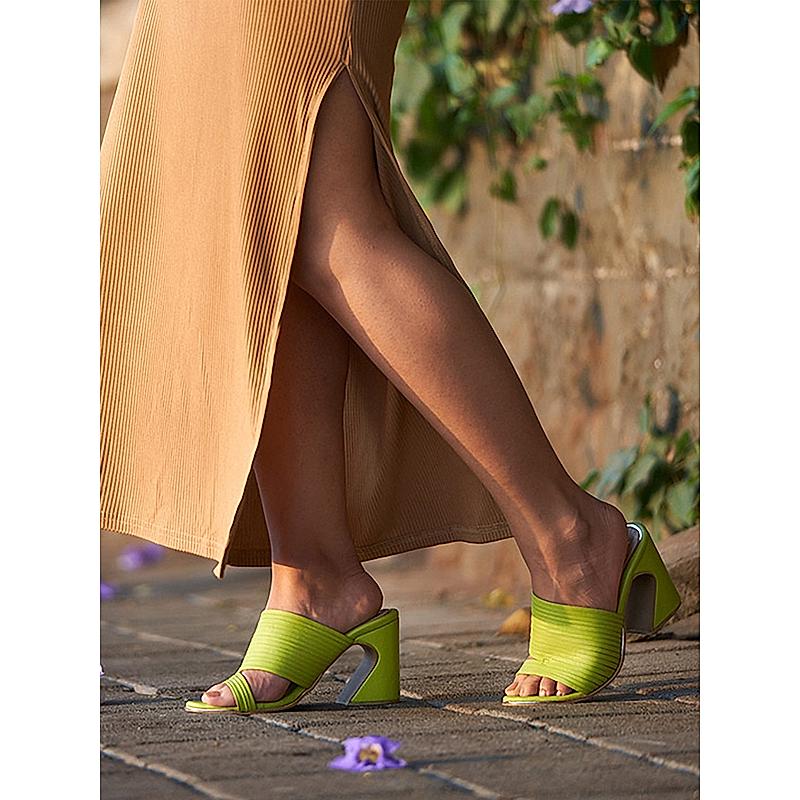 HEEL YOUR SOLE LIME GREEN WOMEN KIKO BLOCK HEEL SANDALS