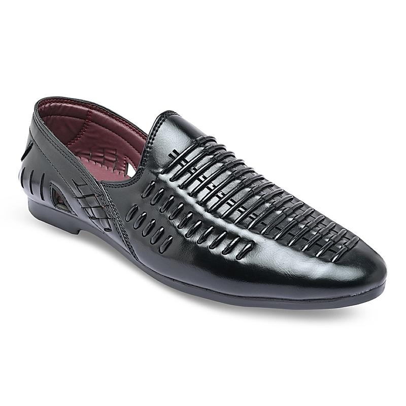 Regal Black Mens Ethnic Slip Ons