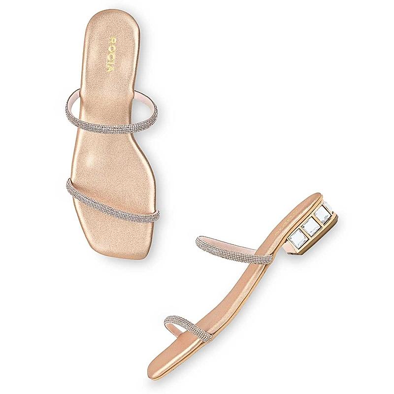 Rocia Rose Gold Women Diamante Studded Slip On Sandals