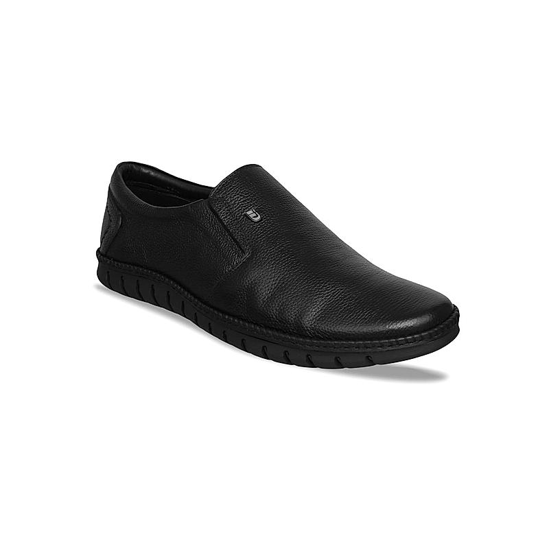 ID BLACK LEATHER MEN CASUAL SLIP-ON SHOES