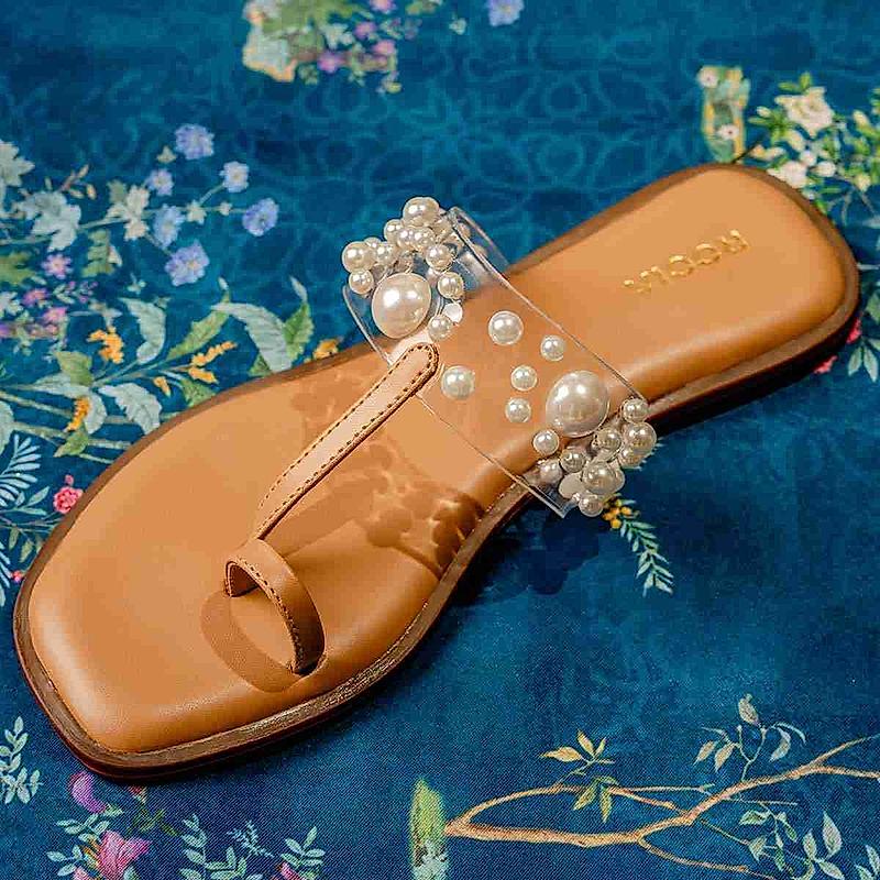 Rocia Transparent Women One Toe Pearl Embellished Flats