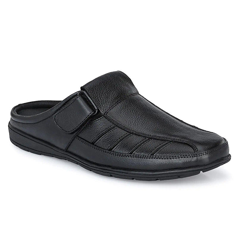 Egoss Black Men Leather Sandals