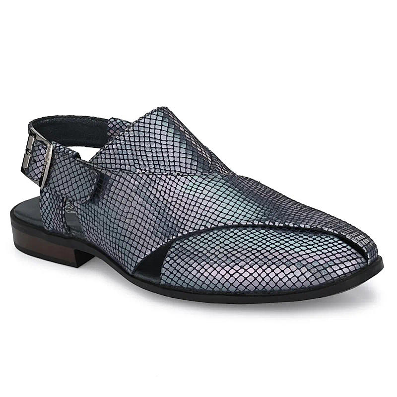 Egoss Blue Men Peshawari Leather Sandals