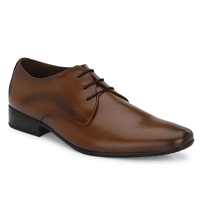 Egoss Tan Men Formal Leather Lace-Up Shoes