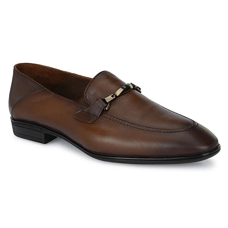 Egoss Tan Men Semi Formal Leather Loafers