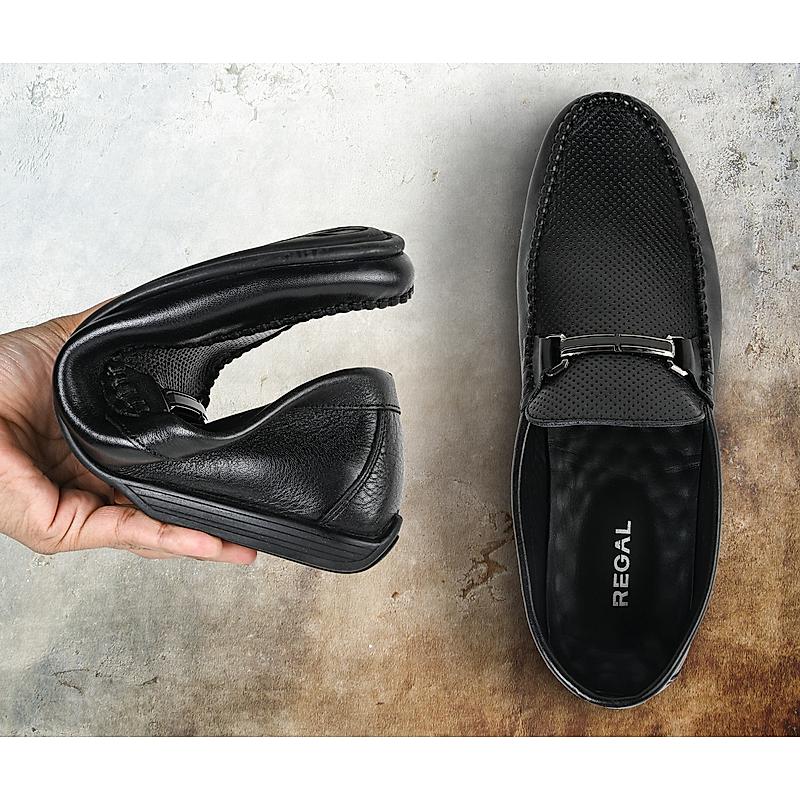 REGAL BLACK MENS CASUAL LEATHER LOAFERS