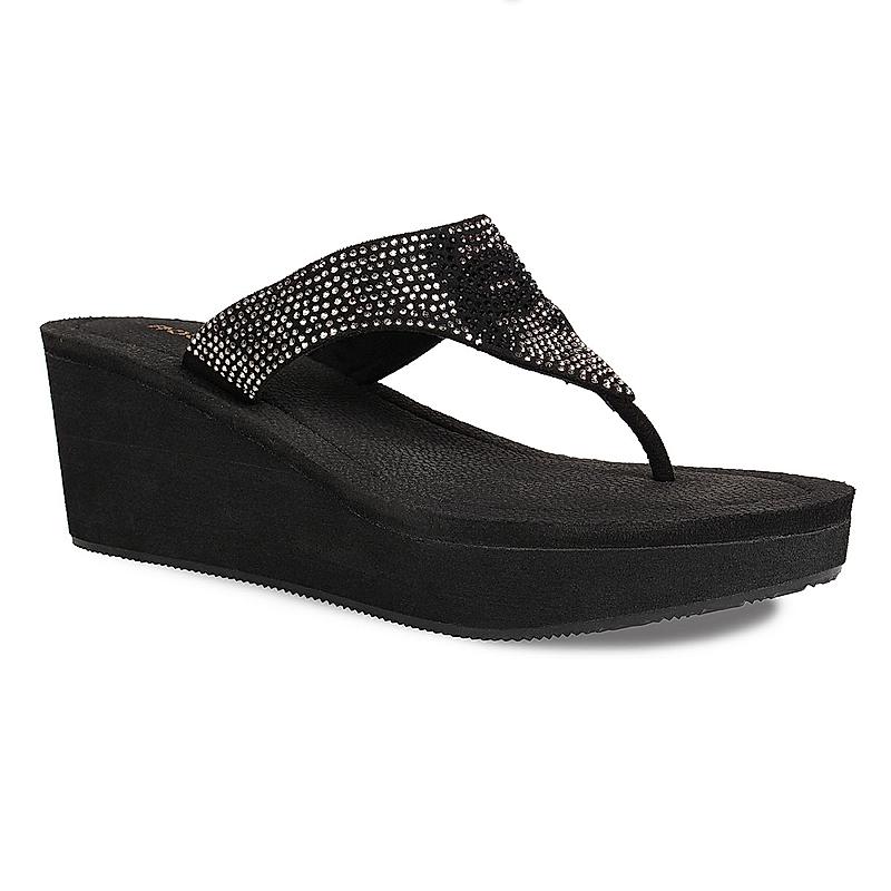 ROCIA BLACK WOMEN STONE WORK STRAP WEDGE