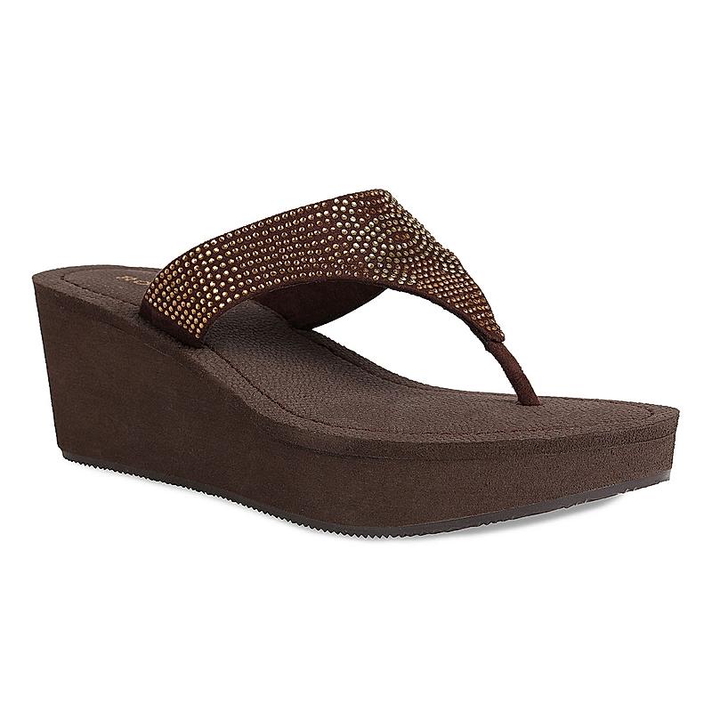 ROCIA BROWN WOMEN STONE WORK STRAP WEDGE