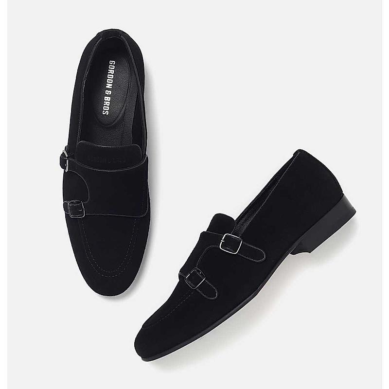 GORDON & BROS BLACK MEN LEATHER SLIP ON MONK