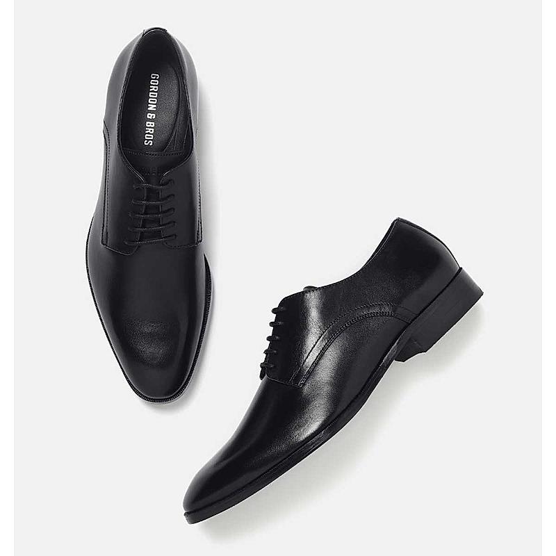 GORDON & BROS BLACK MEN LEATHER LACE UP DERBY