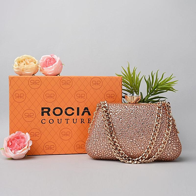 Rocia By Regal Champagne Women Diamond Studded Metal Clutch