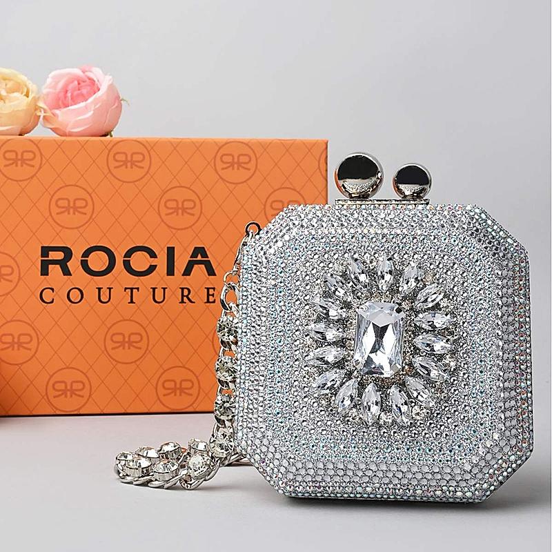 Rocia By Regal Silver Women Diamond Encrusted Metal Clutch