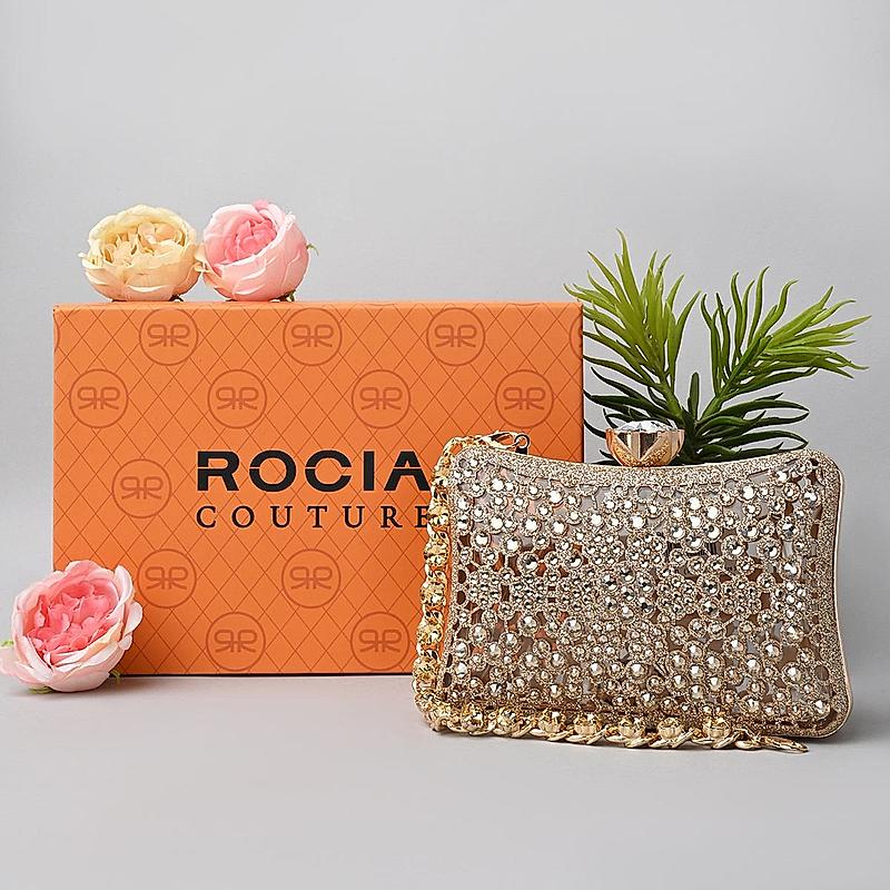 Rocia By Regal Gold Women Diamond Encrusted Metal Clutch