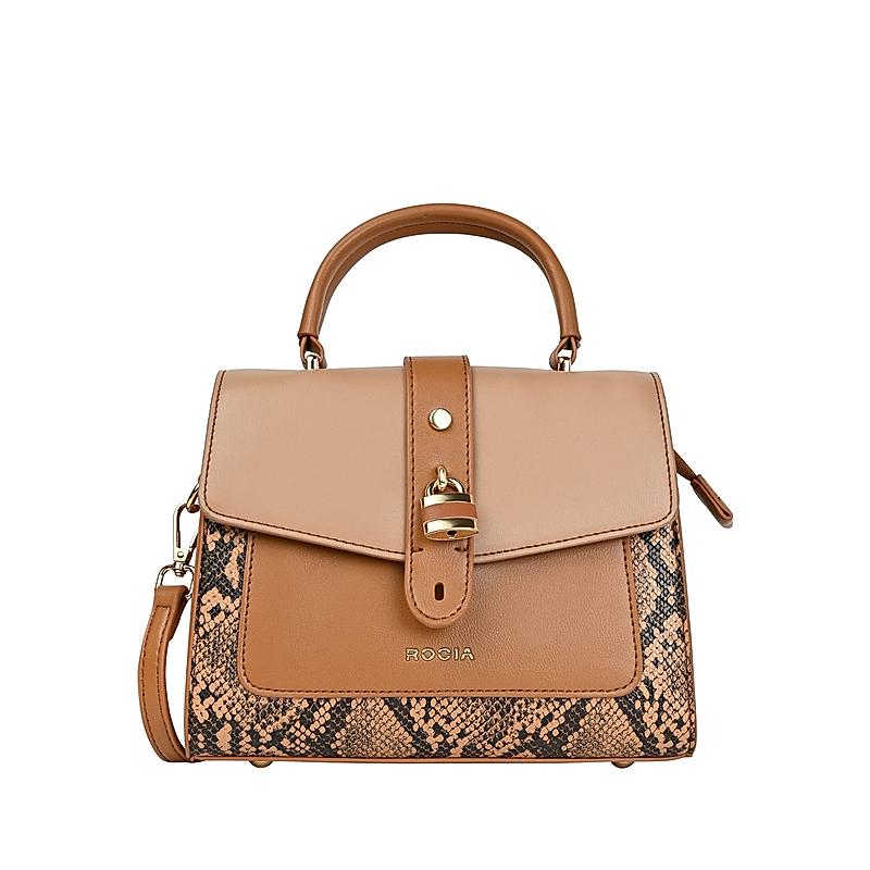 ROCIA Tan Women Casual Animal Skin Combo Handheld Bag