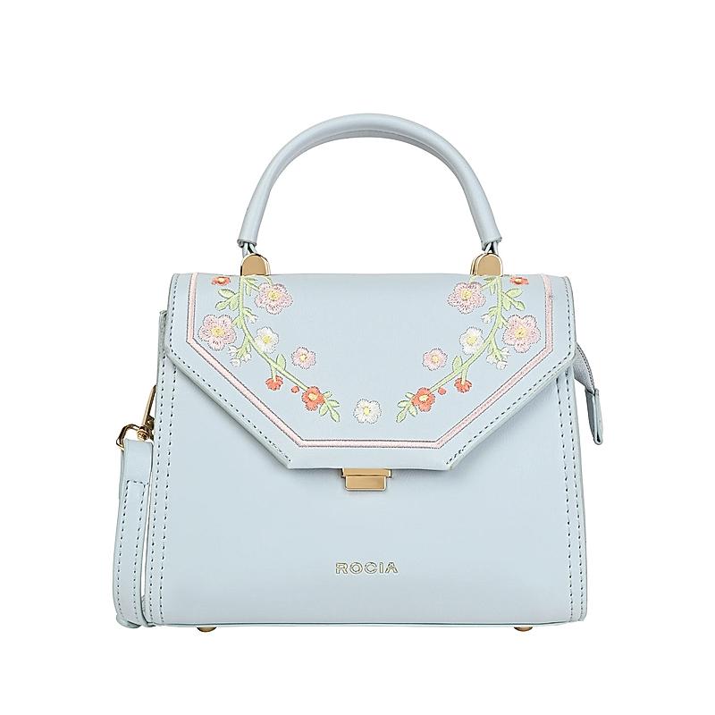 ROCIA Blue Women Solid Handheld Bag With Embroidery