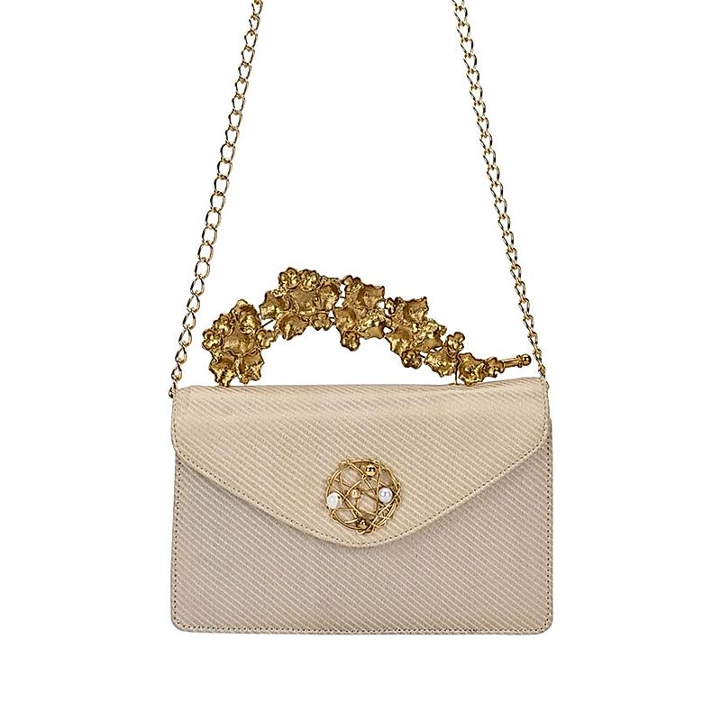 ROCIA Gold Women Textured Silk Gold Adorned Handle Bag