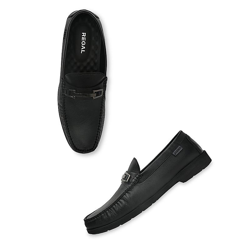 Regal Black Men Casual Leather Buckled Slip Ons