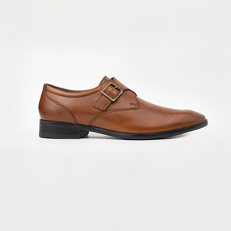 KETHINI TAN MEN LEATHER FORMAL SLIP ON MONK STRAP SHOES