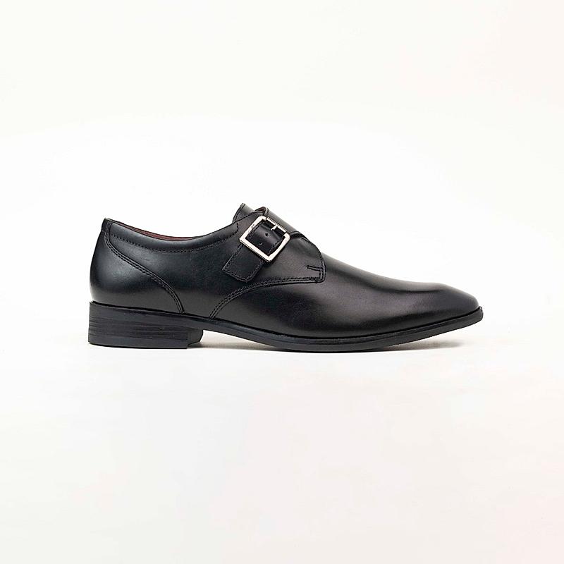 KETHINI BLACK MEN LEATHER FORMAL SLIP ON MONK STRAP SHOES