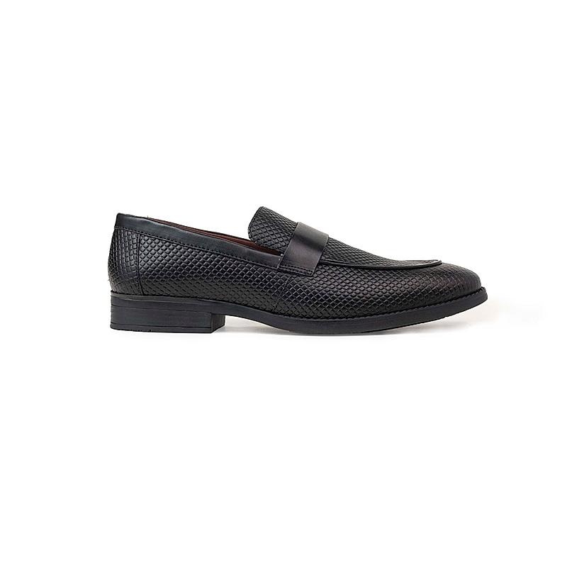 KETHINI BLACK MEN LEATHER FORMAL SLIP ON SHOES