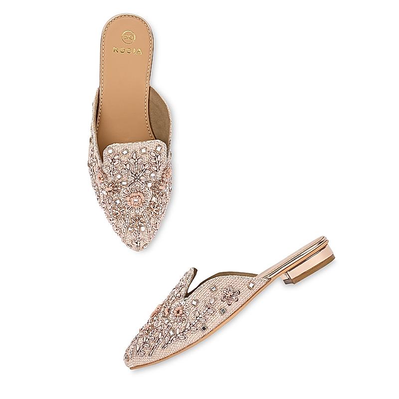 ROCIA Rose Gold Women Hand Embroidered Mules