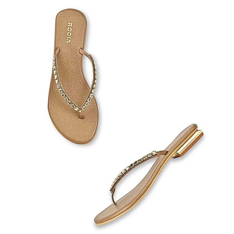 Rocia Antique Gold Women Diamante Flat Thong Sandals